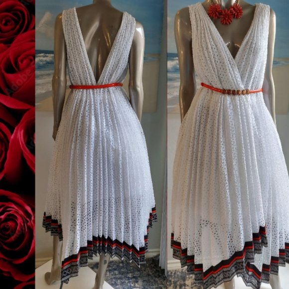 °$3990 OSCAR DE LA RENTA NEW GORGEOUS WHITE EYELET MIDI RUNWAY DRESS US 4 - Picture 5 of 13